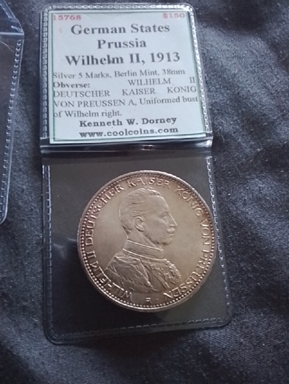 Wilhelm II 1913 German States Prussia Silver 5 Mark Coin